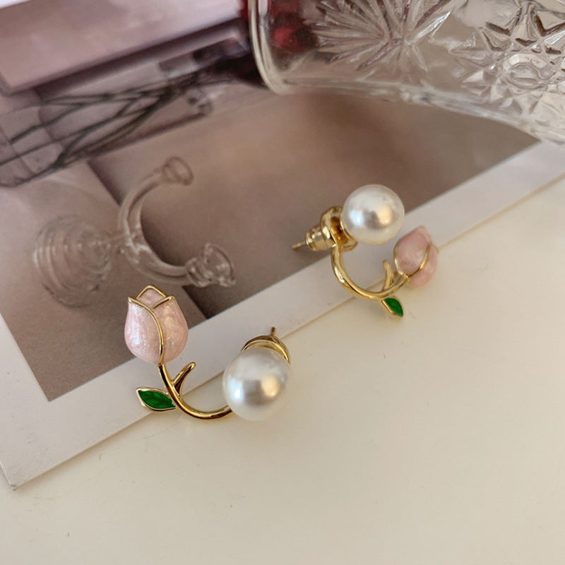 Women's Super Fairy Design Tulip Pearl Simple Niche Trendy High Sense Stud Earrings