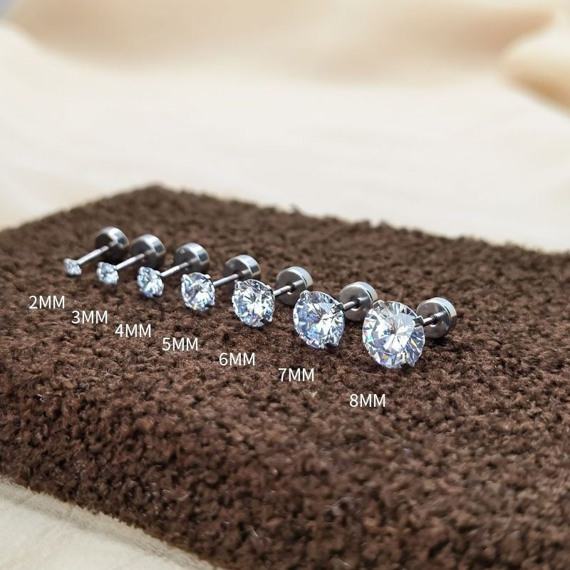 Zircon Ear Bone Sier Thread Flat Rivet Rings
