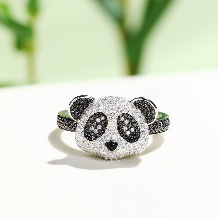 Full Diamond Black Gold Zircon Panda Cute Opening Pendants