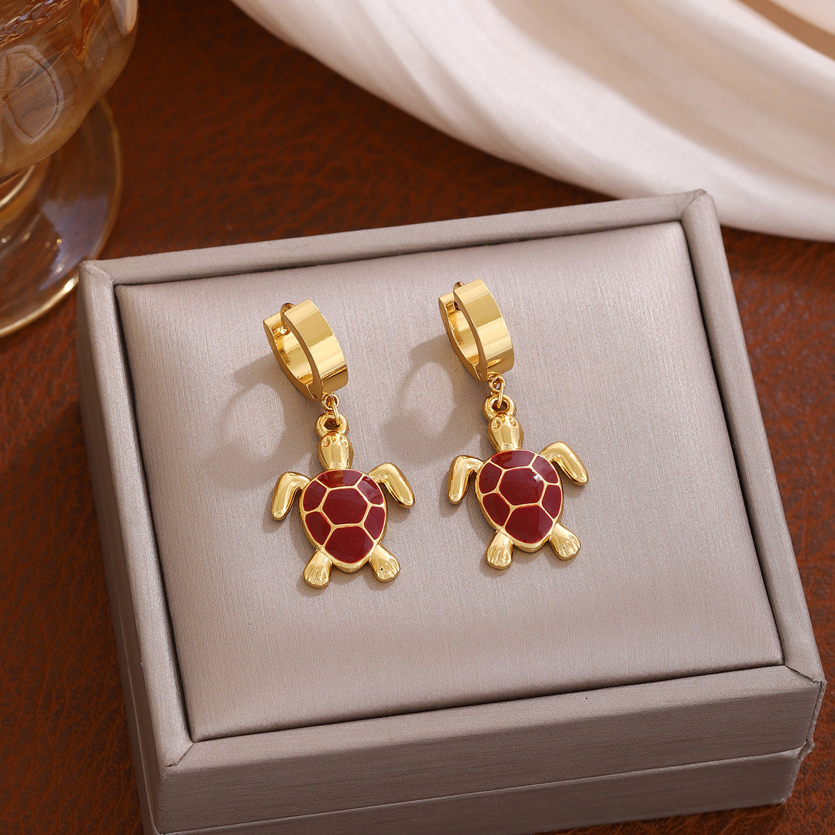 Personalized Turtle Eardrops Color Stainless Steel Gold-plated Stud Earrings