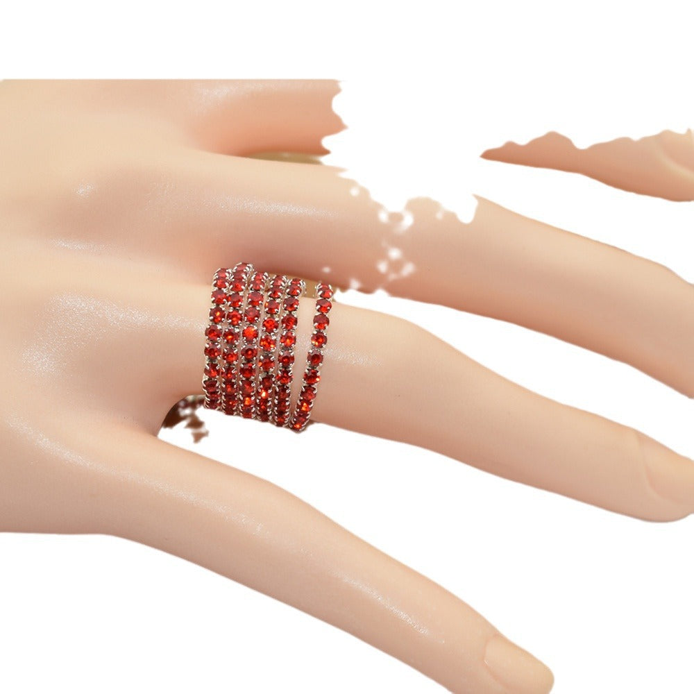 Korean Style Single Row Rhinestone Elastic Mixed Ring