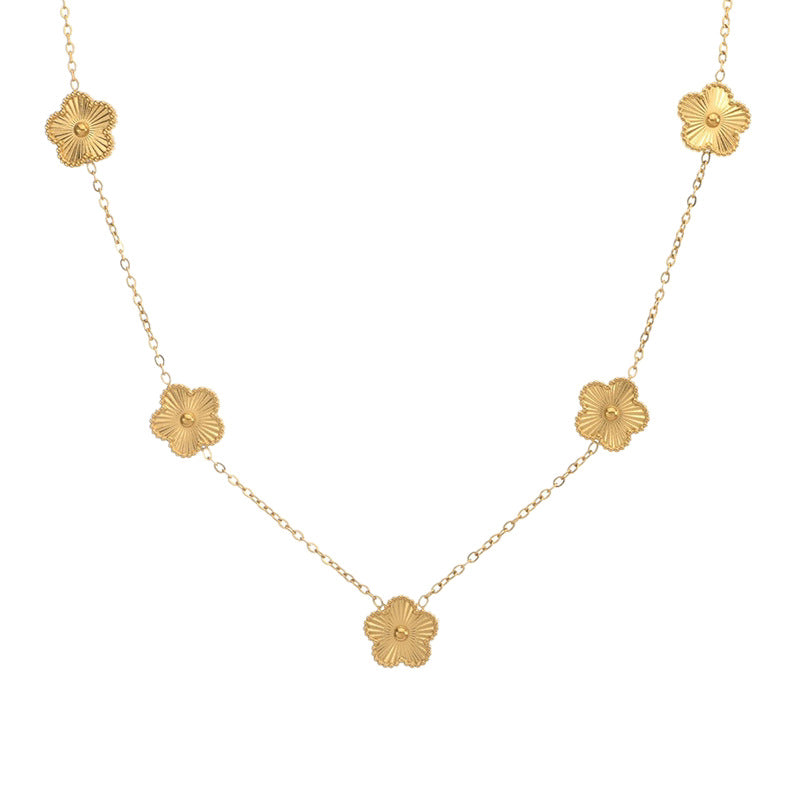 Women's Fashion Plum Ear Three-piece Stainless Steel Gold Laser Necklaces