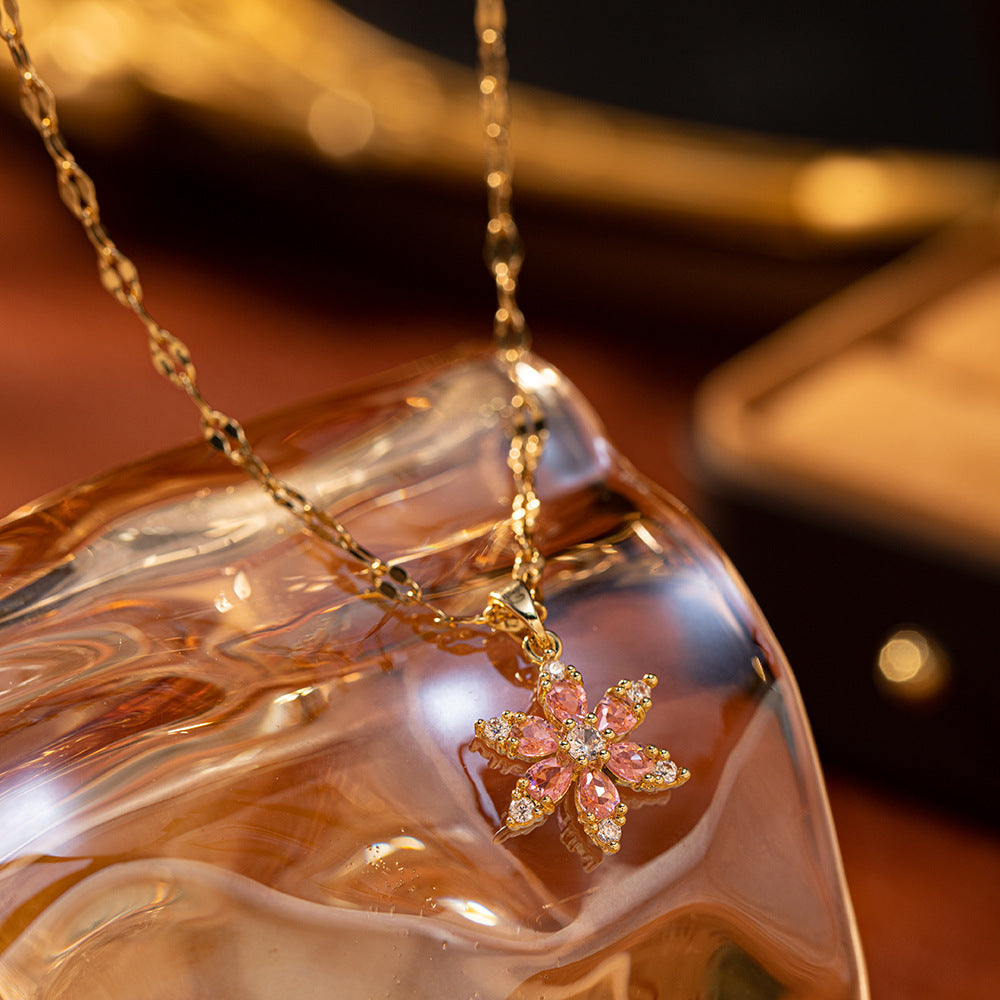 Female Zircon Flower Niche Design Temperament Necklace