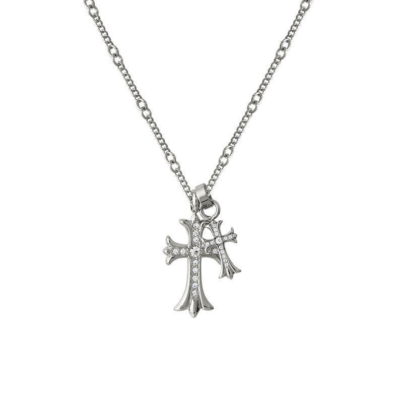 Double Cross Gold Full Diamond Vintage Bamboo Necklaces
