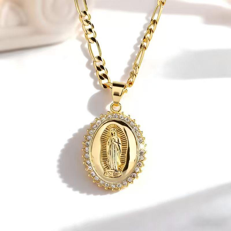 Women's Inlaid Zircon Virgin Mary Vintage Bohemian Necklace