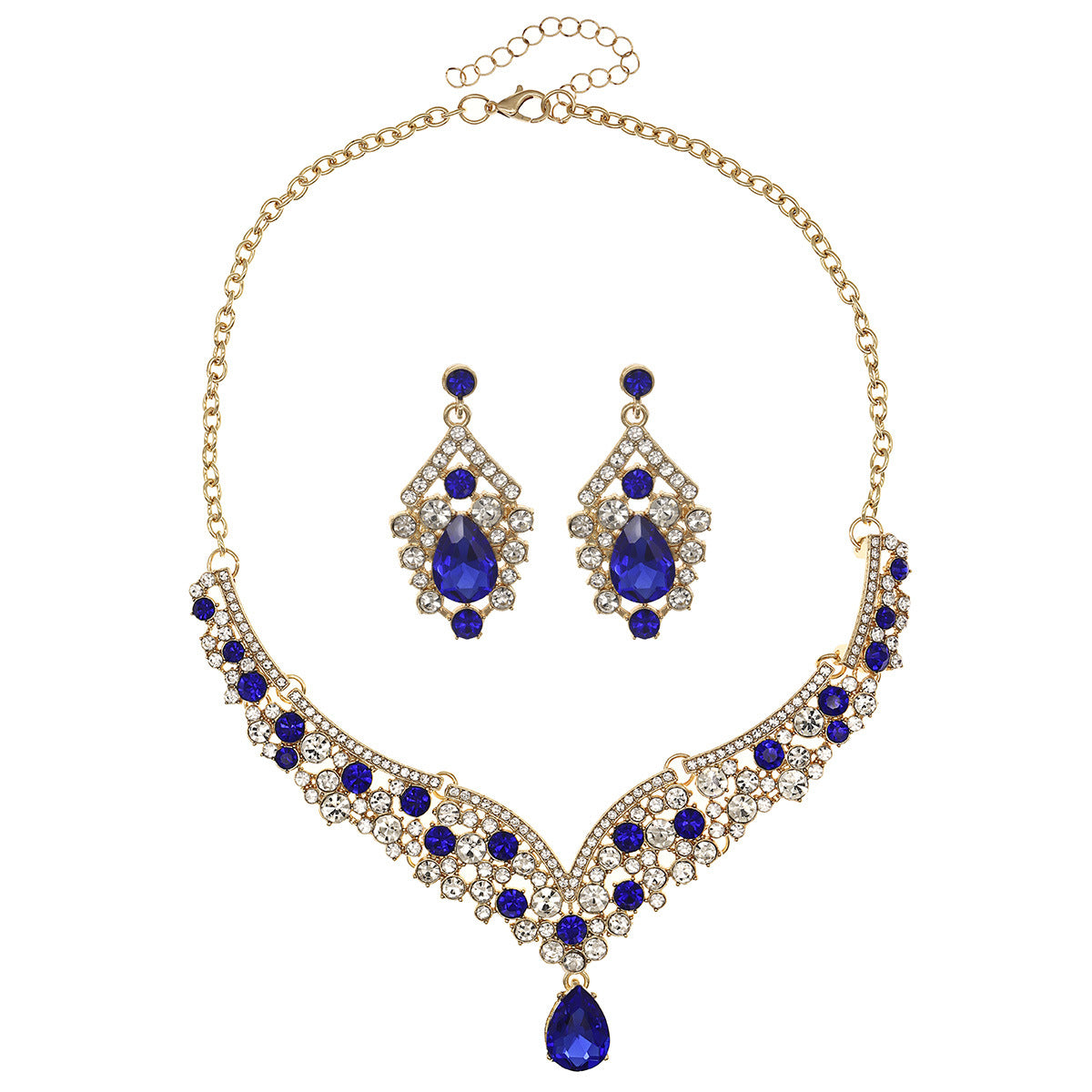 Women's Bridal Wedding Two-piece Dress Rhinestone Pearl Jewelry Set
