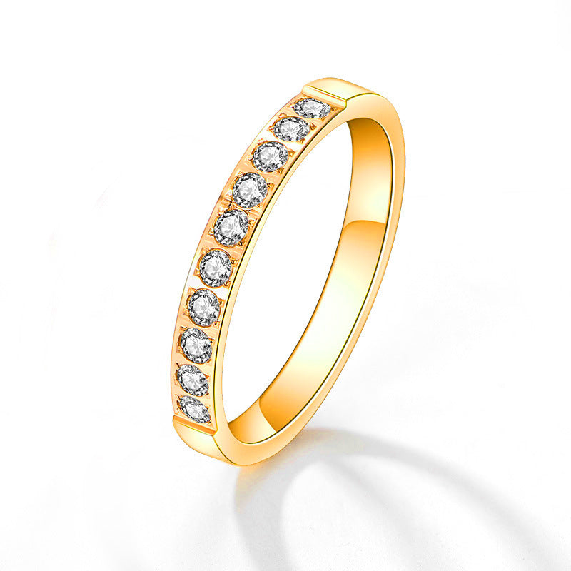 Women's Simple Titanium Steel Micro Rhinestone Pieces Rose Gold Index Ring