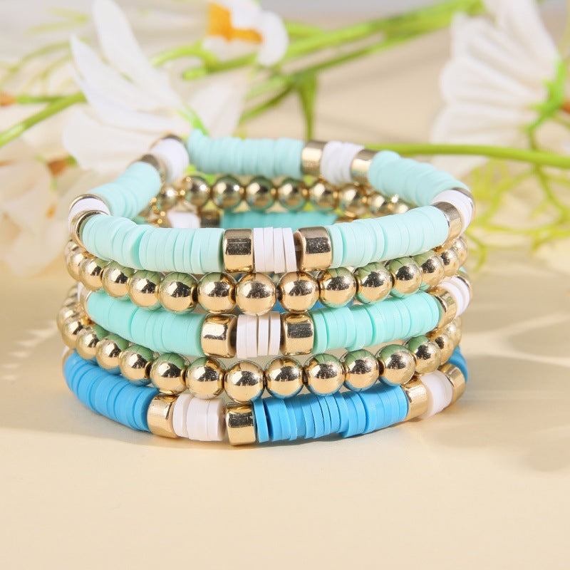 Women's & Men's Simple Polymer Clay Round Beads Suit Retro Bracelet