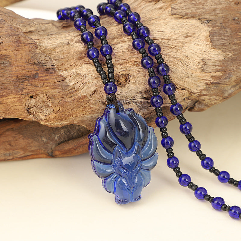 Women's & Men's Crystal Fox Obsidian Imitation Jade Long Sweater Pendants