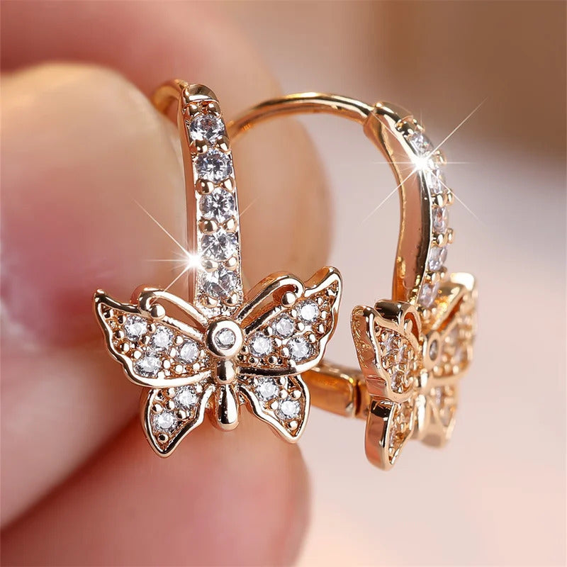 Women's Fashionable Trendy Classic Exquisite Copper Eardrops Micro Inlaid Zircon Butterfly Earrings