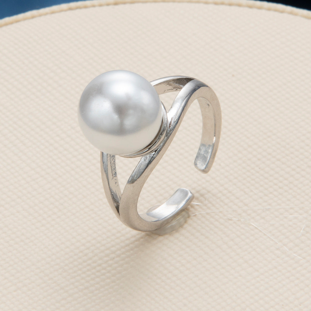Women's High-grade Pearl Fashionable Frame Open Adjustable Rings