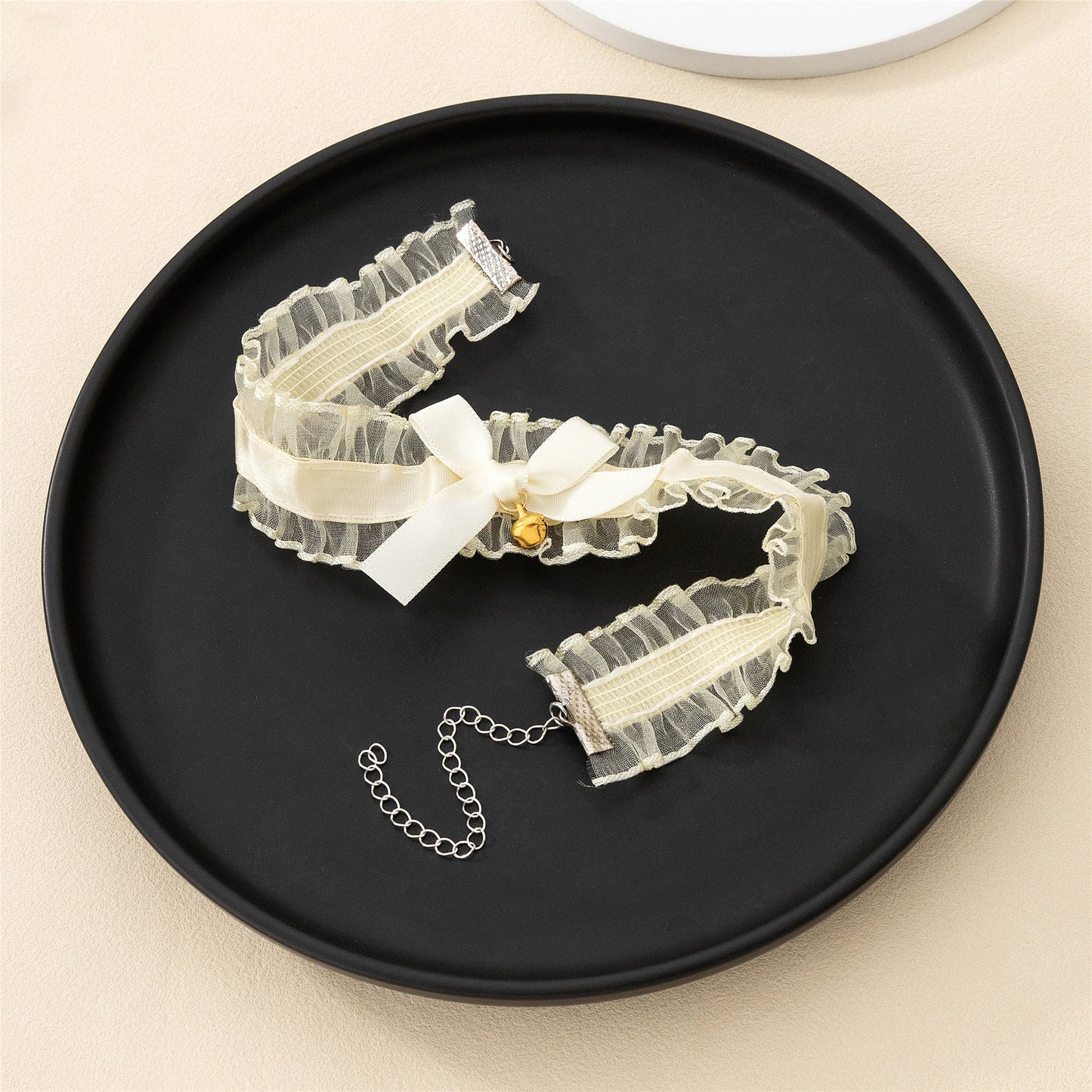Women's Black Bow Ruffled Super Fairy Retro Little Bell Necklaces