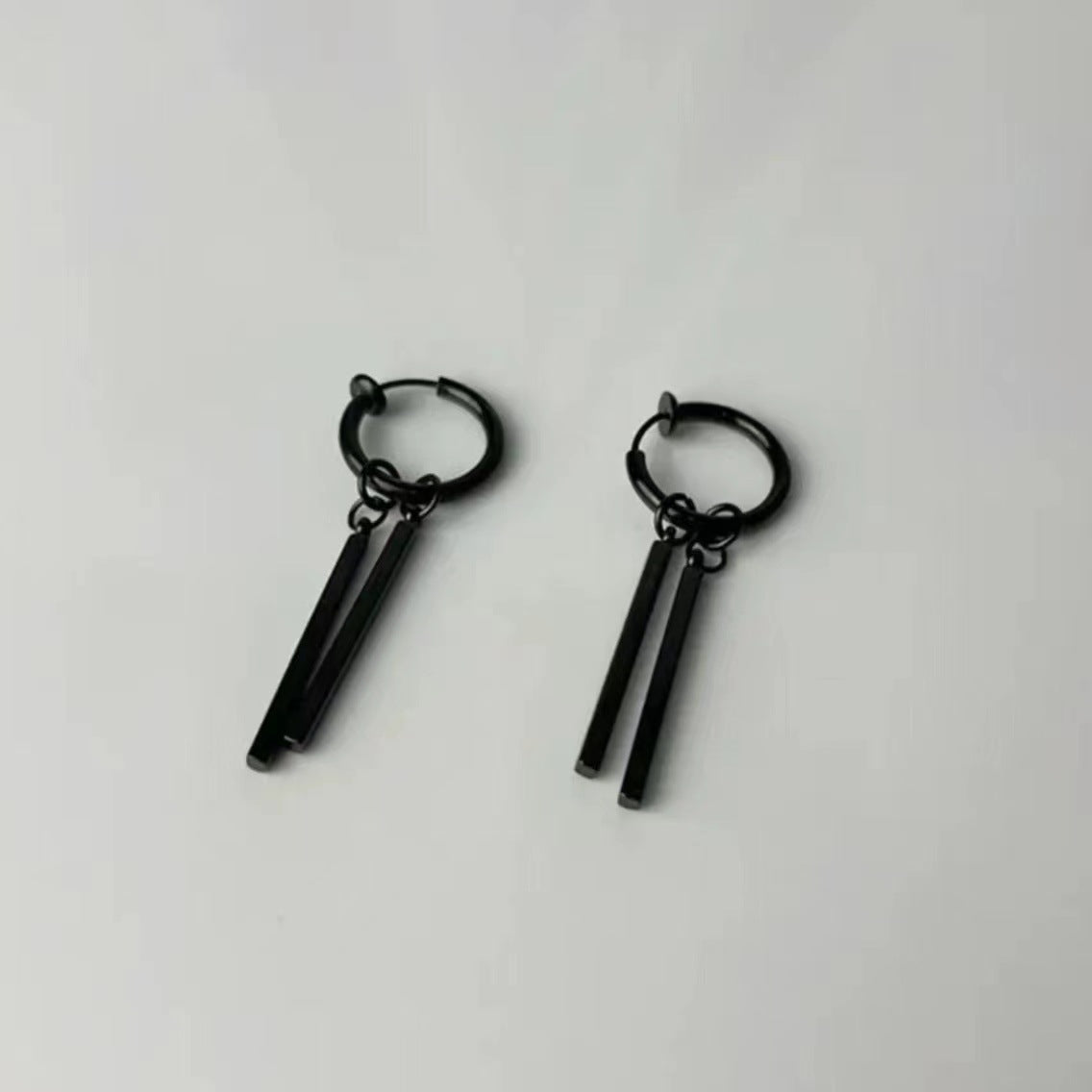 Men's Stainless Steel Double Stick Rectangular Long Bar Niche High Sense Earrings