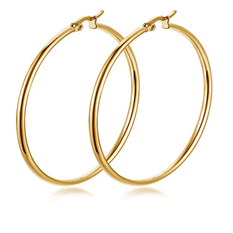 Classic Stainless Steel Round Exaggerated Titanium Wire Ear Earrings