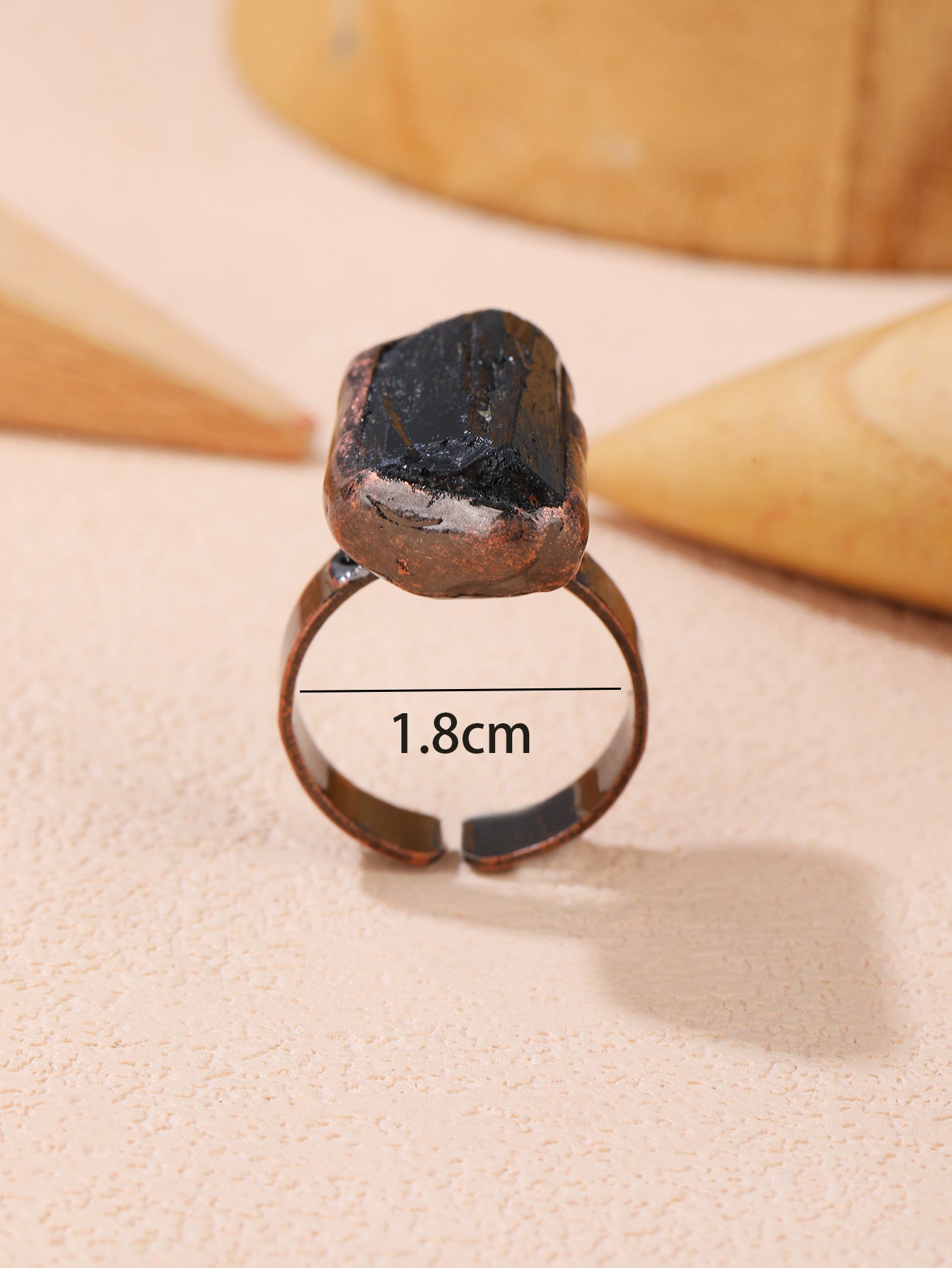 Retro Style Natural Black Tourmaline Unshaped Opening Bronze Electroplating Ring