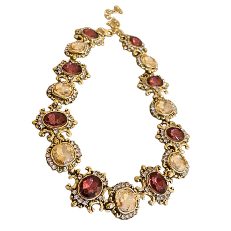 Square Stitching Palace Style Exquisite Clavicle Chain Middle Necklaces
