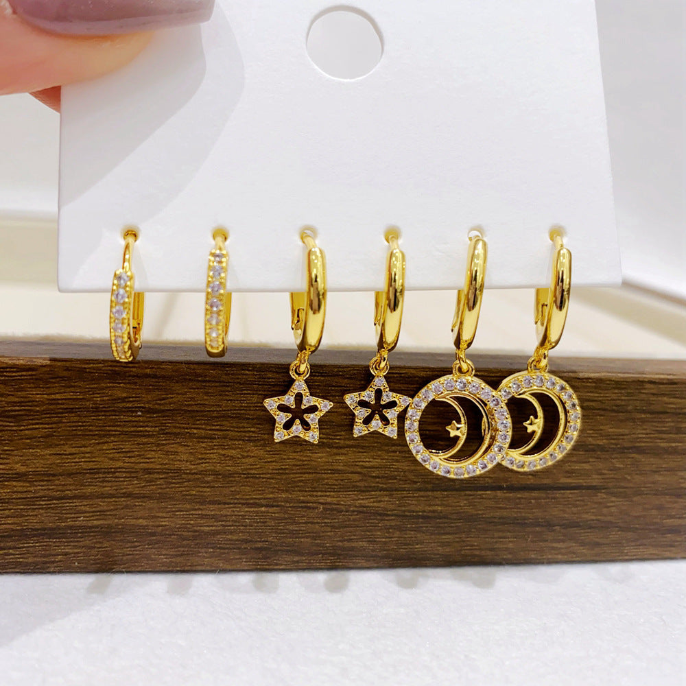 Ear Clip Three Pairs Copper Plated Real Earrings