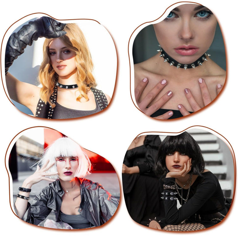 Punk Pointed Rivet Leather Gothic Fan Car Necklaces
