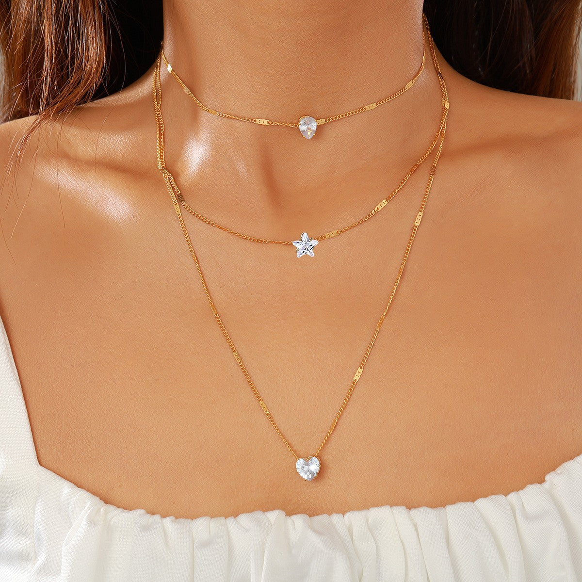 Fashion Trend Diamond Five-pointed Star Heart Necklaces