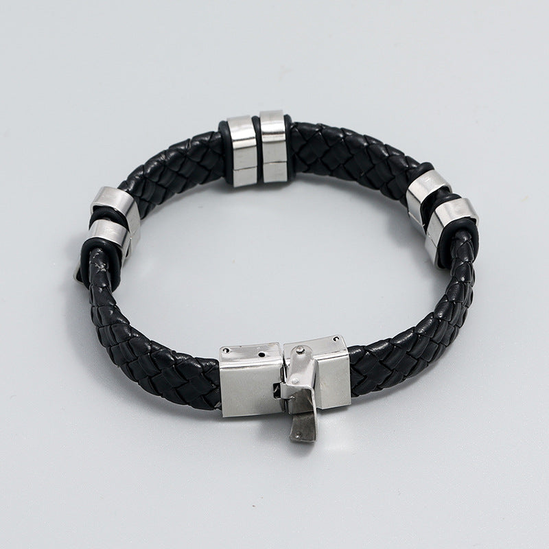 Men's Simple Woven Stainless Steel Leather Fashion Bracelet