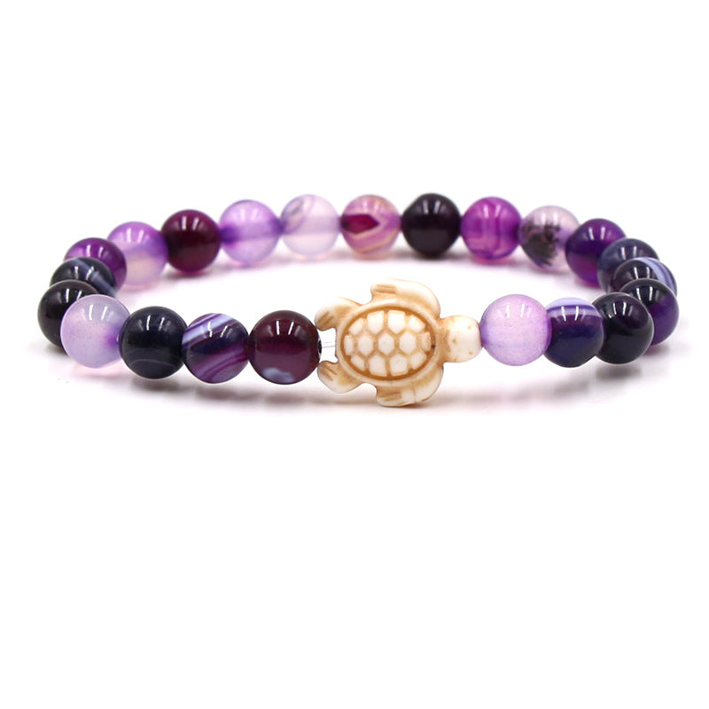 Women's & Men's Natural Yellow Tiger's Eye Beads Turquoise Turtle Bracelet