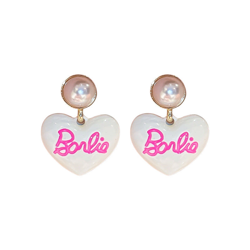 Drop Oil Barbie Letter Love Heart Imitation Pearl Earrings