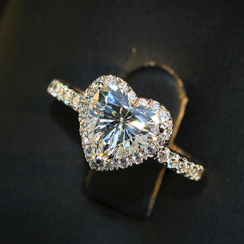 Light Luxury Heart-shaped Artificial Open Diamond Ring