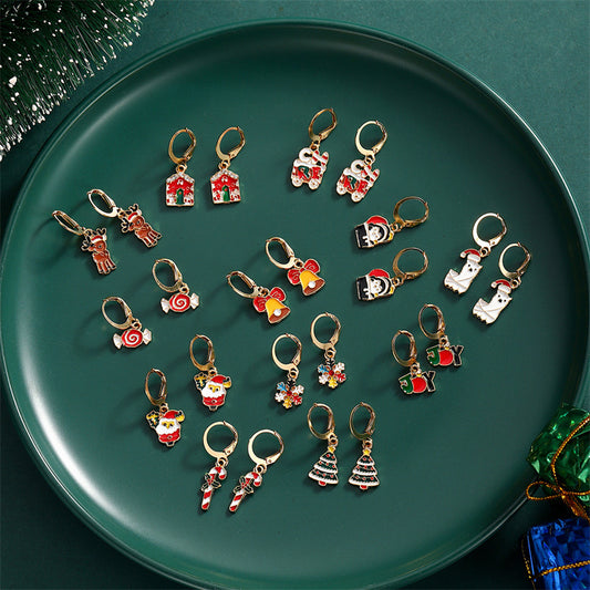 Small Ear Cartoon Christmas Snowman Gift Earrings