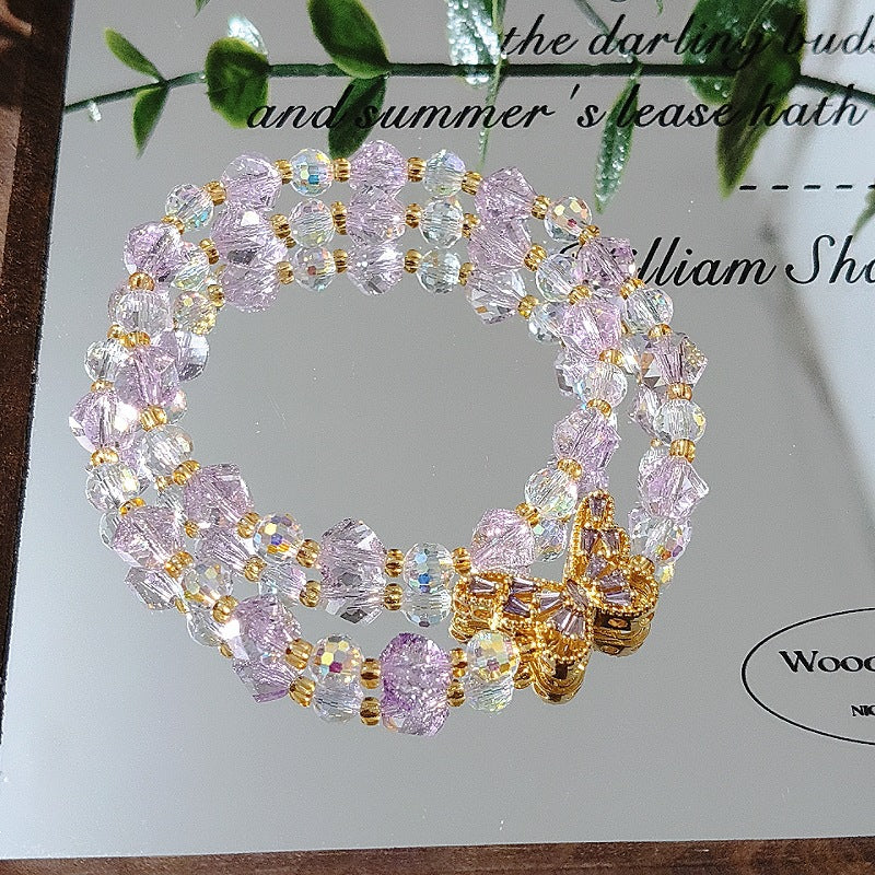 Super Flash Crystal Double Good-looking Diamond Butterfly Handmade Beaded Party Bracelet