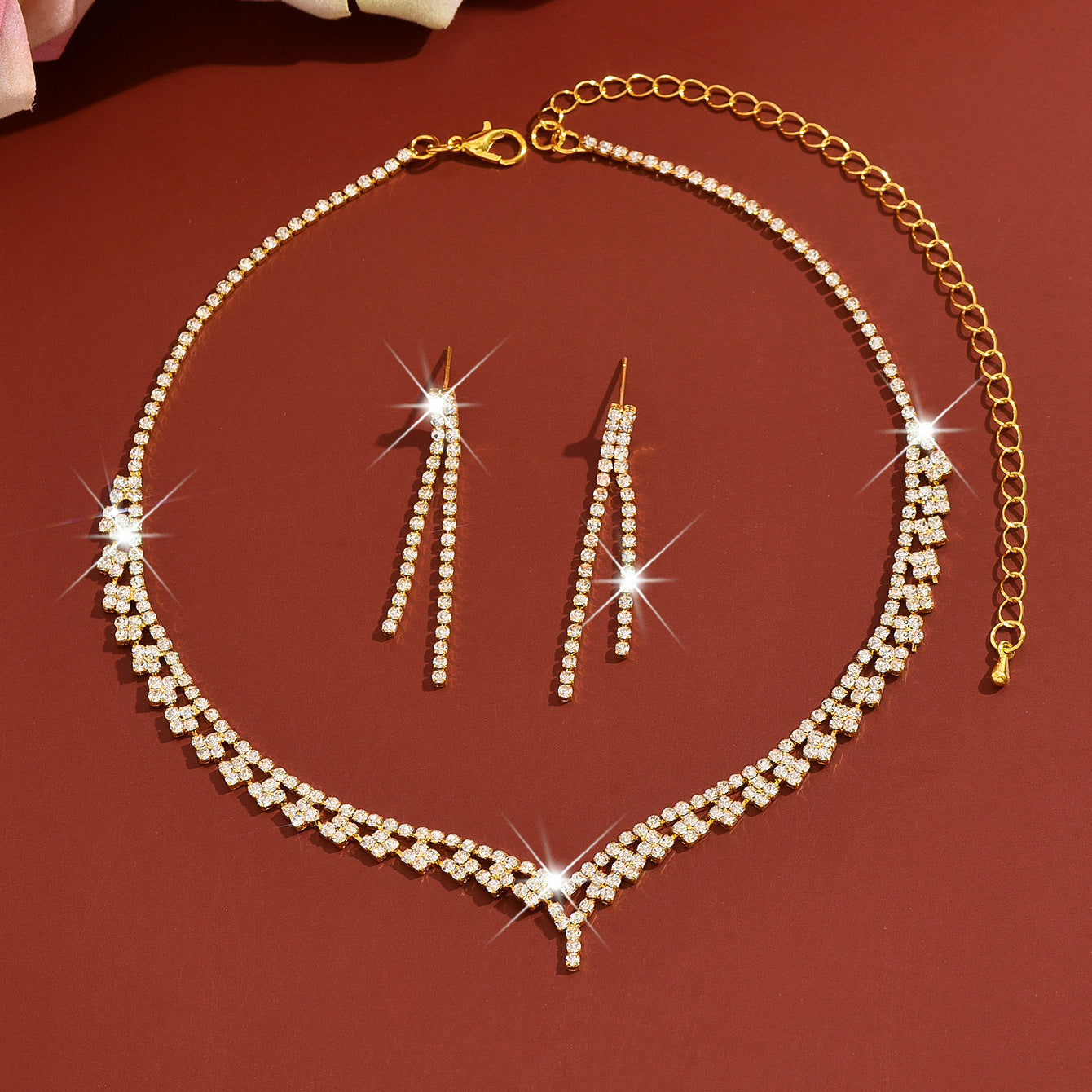 Women's Rhinestone Flower Ear Bridal Sweet High-grade Tassel Jewelry Set