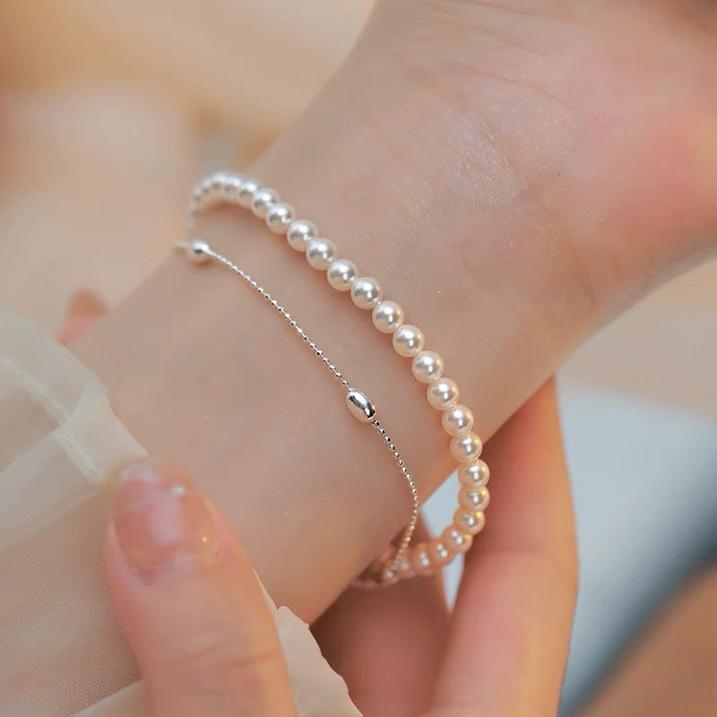 Women's Exquisite Sterling Sier Snake Bones Chain Ball Stitching Asymmetric Light Bracelet