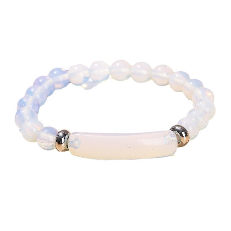 Pink Crystal Green Tiger Eye Rough Stone Simple Bracelet