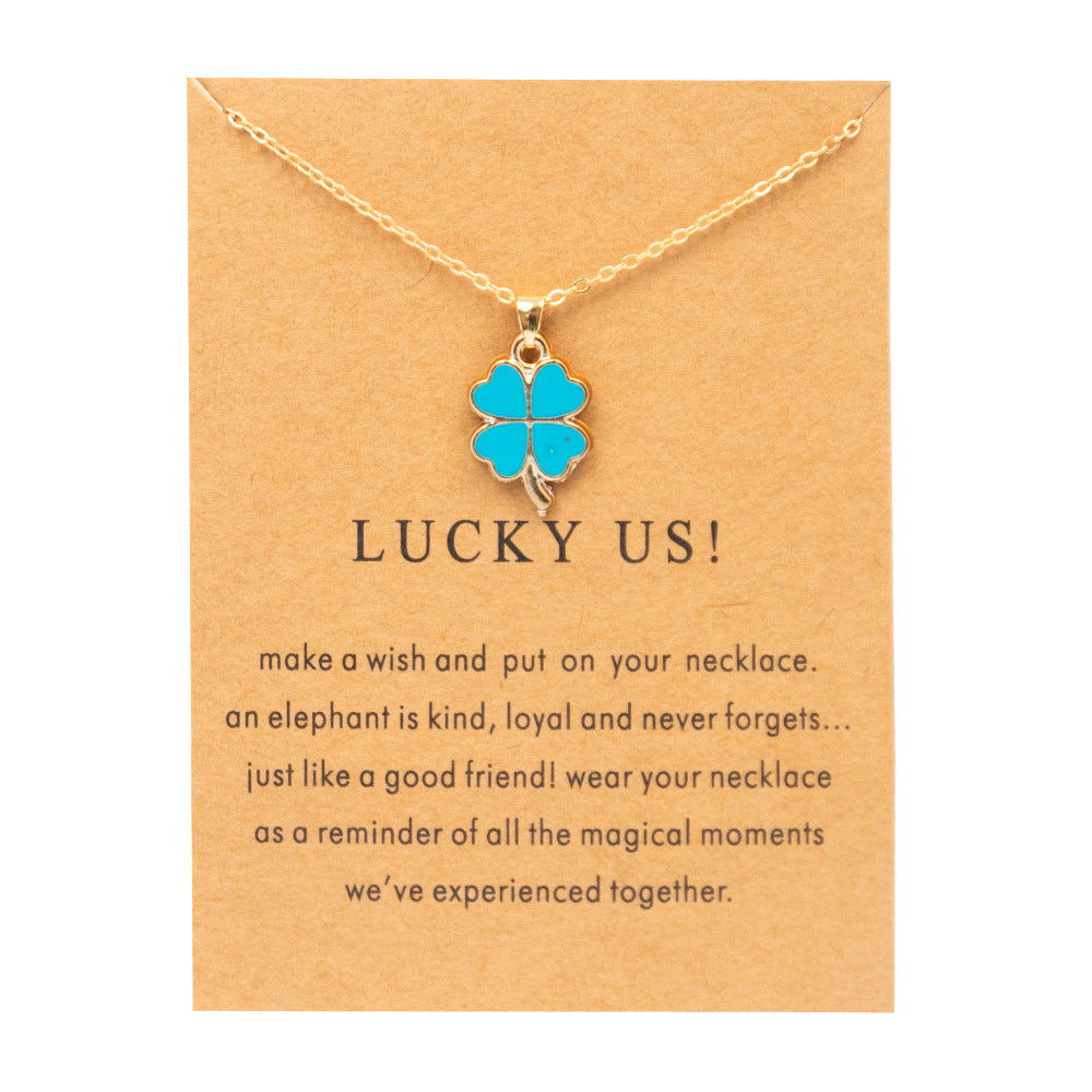 Elegant Lucky Four-leaf Clover Alloy Card Necklaces