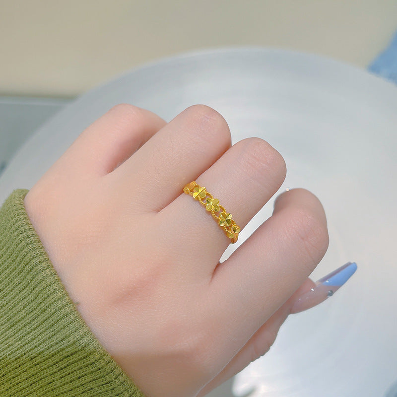 Gold Lucky Four-leaf Clover Opening Adjustable Rings