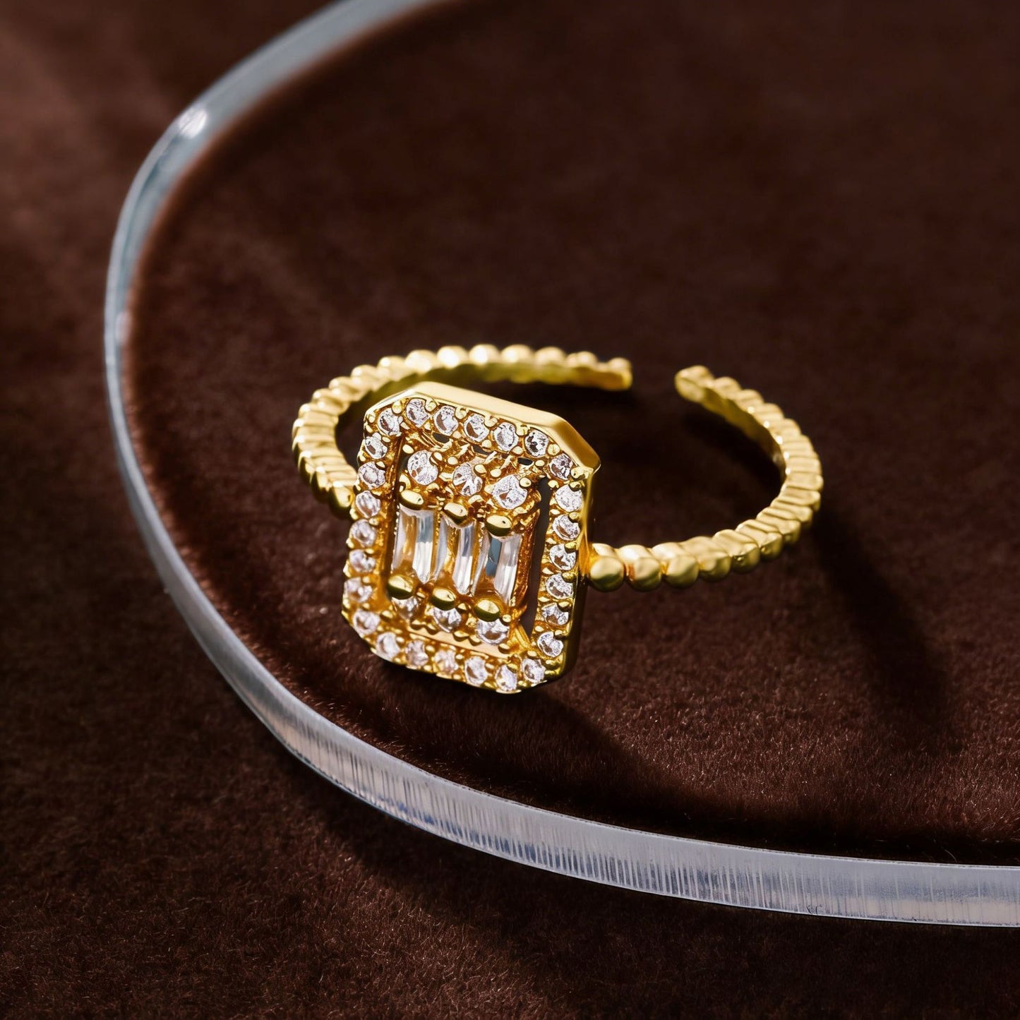 Square Rhinestone Zircon Light Luxury High Sense Ladies Ring