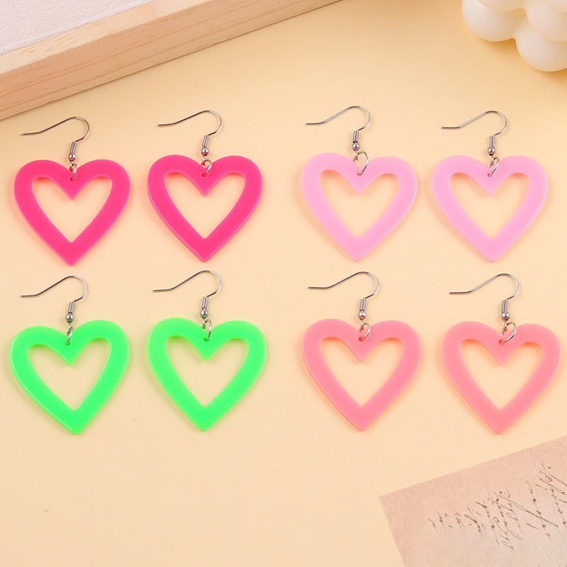 Women's Love Heart Fluorescent Color Heart-shaped Acrylic Earrings