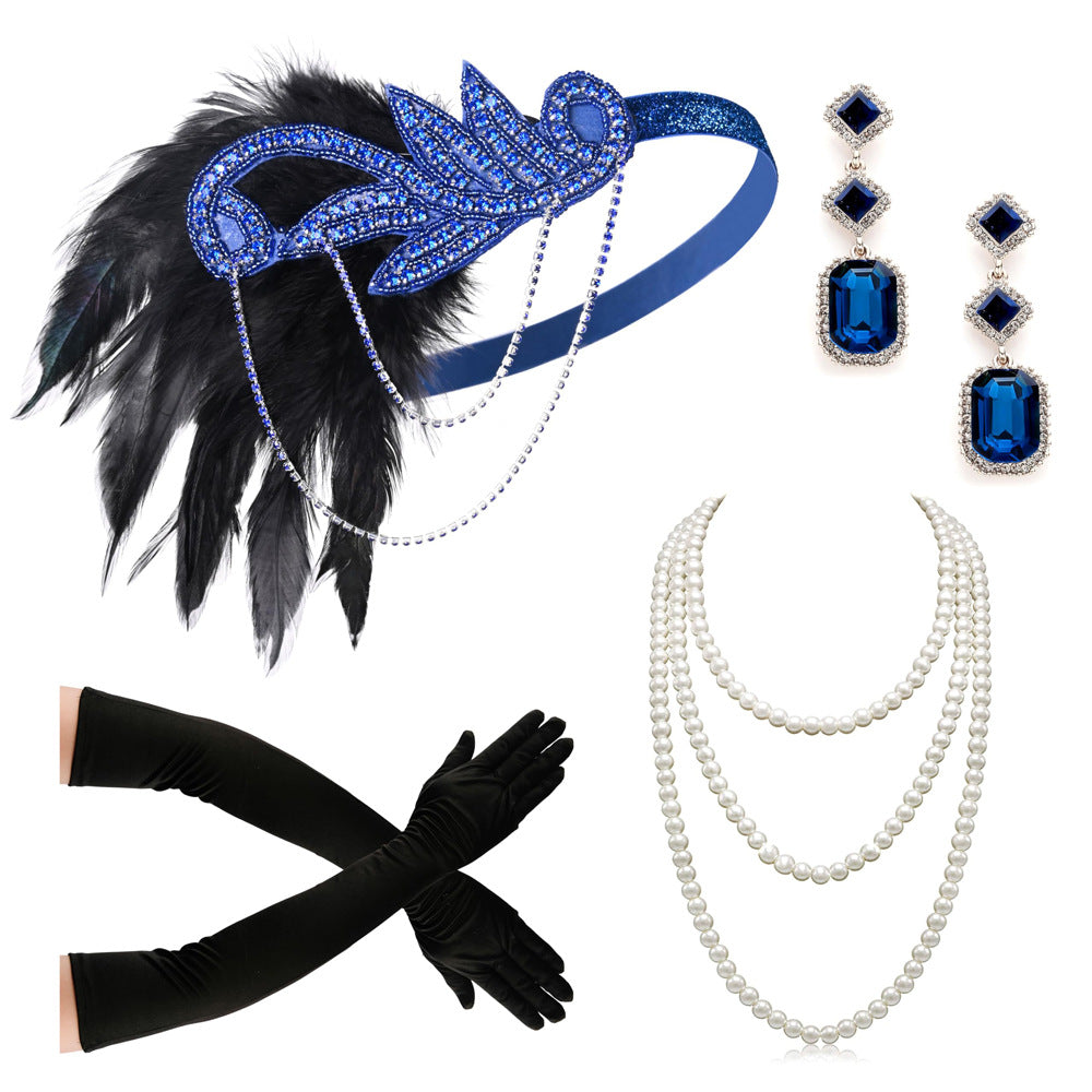 Red Feather Hair Band Masquerade Single Jewelry Set