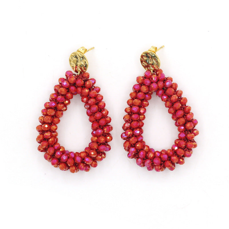 Women's Handmade Woven Crystal Fashion Water Drop Creative Bohemian Chic Earrings