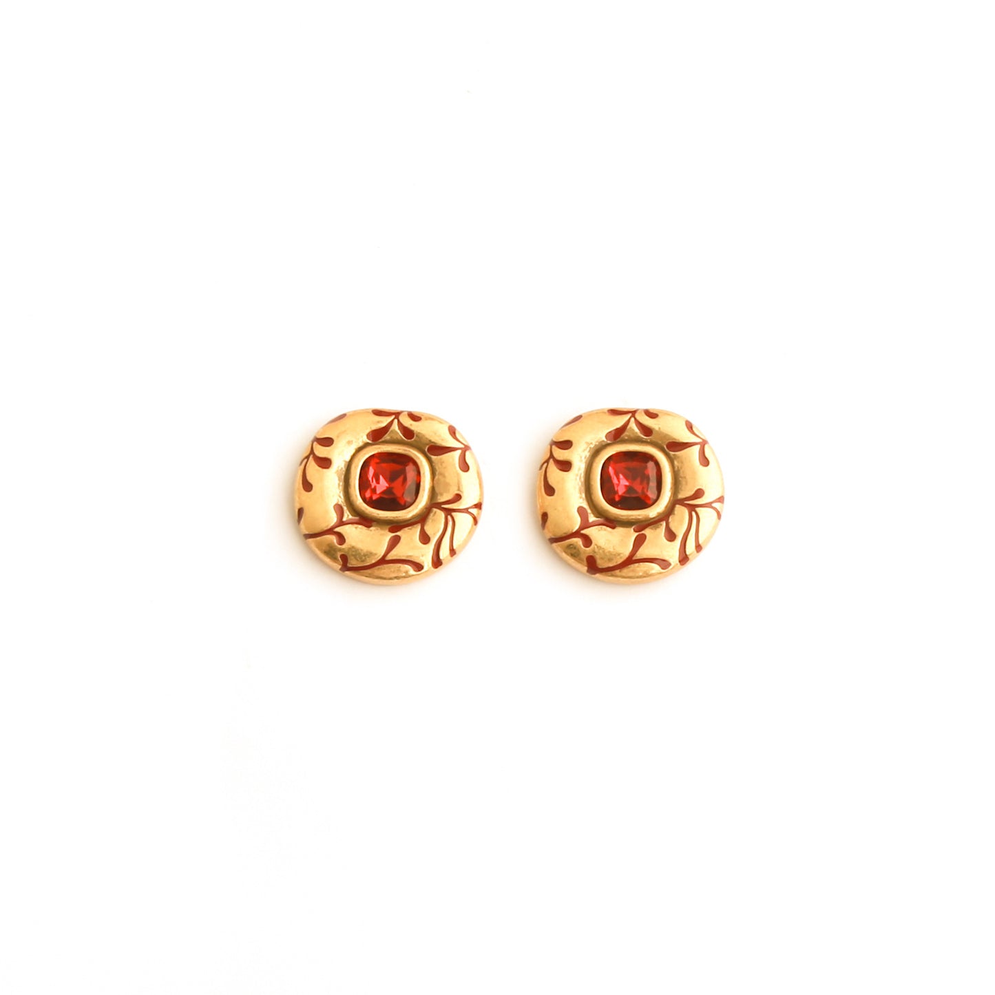 Real Gold Gaanized Enamel Diamond Retro Earrings