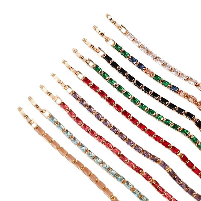 Simple Copper Square Color Zircon Advanced Light Luxury Rainbow Folding Bracelet