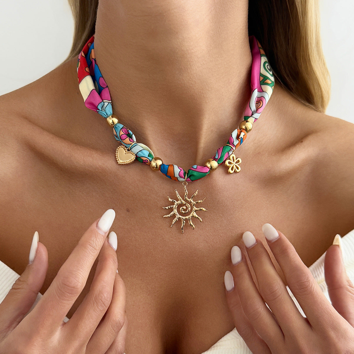 Women's Silk Scarf Clavicle Chain Personality Metal Necklaces