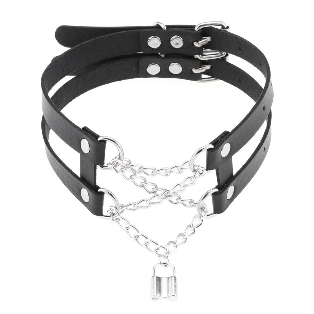 Temperament Double Row Line Chain Brain Teaser Neckband Sexy Lock Necklaces