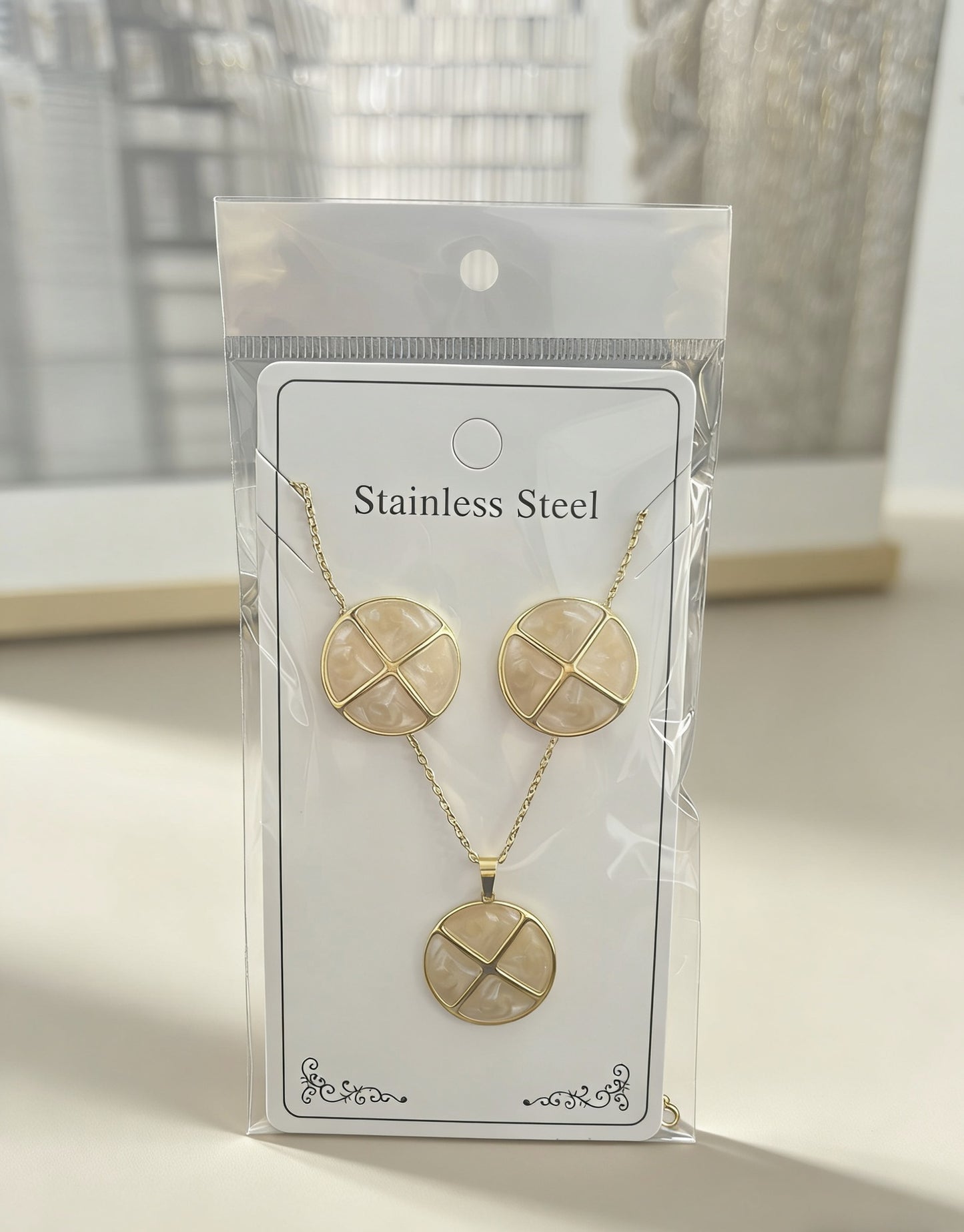 Flower Water Drops Glaze Personality Stainless Jewelry Set