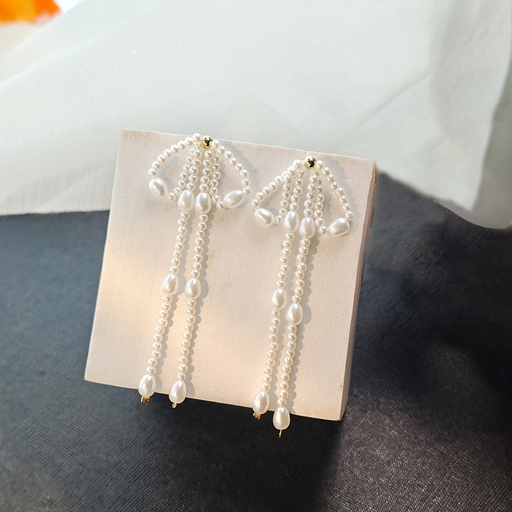 Long Fringed Pearl Sweet Cute Graceful Super Fairy Stud Earrings