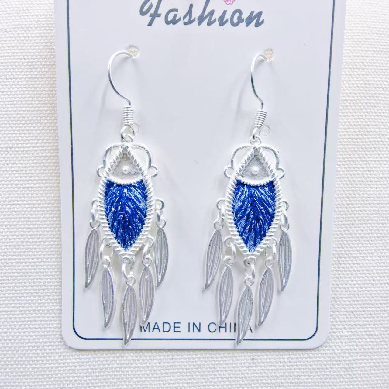 Sier Embroidered Handmade Blue Dyed Butterfly Rings