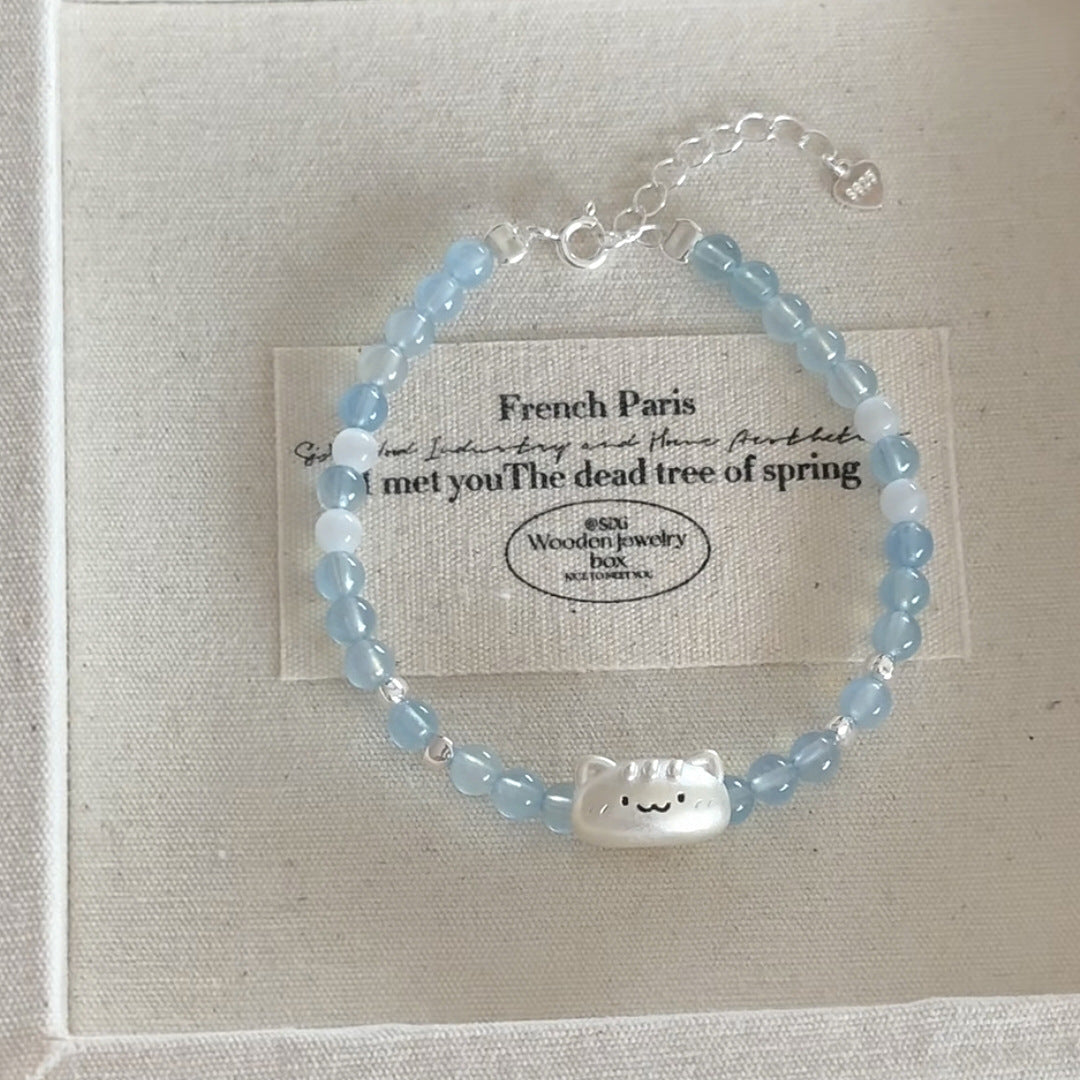 Women's Aquamarine Cat Exquisite Niche Girlfriend Gifts Light Bracelet
