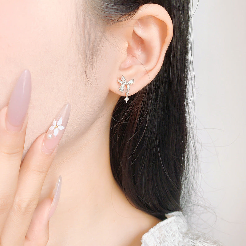 Light Luxury Bow Tassel Star Ear Niche Design Bone Before Stud Earrings