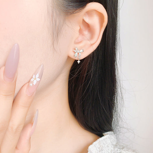 Light Luxury Bow Tassel Star Ear Niche Design Bone Before Stud Earrings