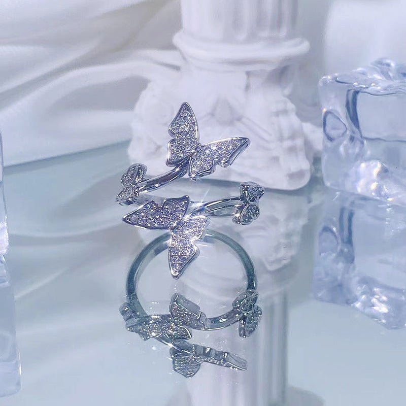 Korean Butterfly Three-dimensional Affordable Luxury Fashion Rhinestone Open Rings