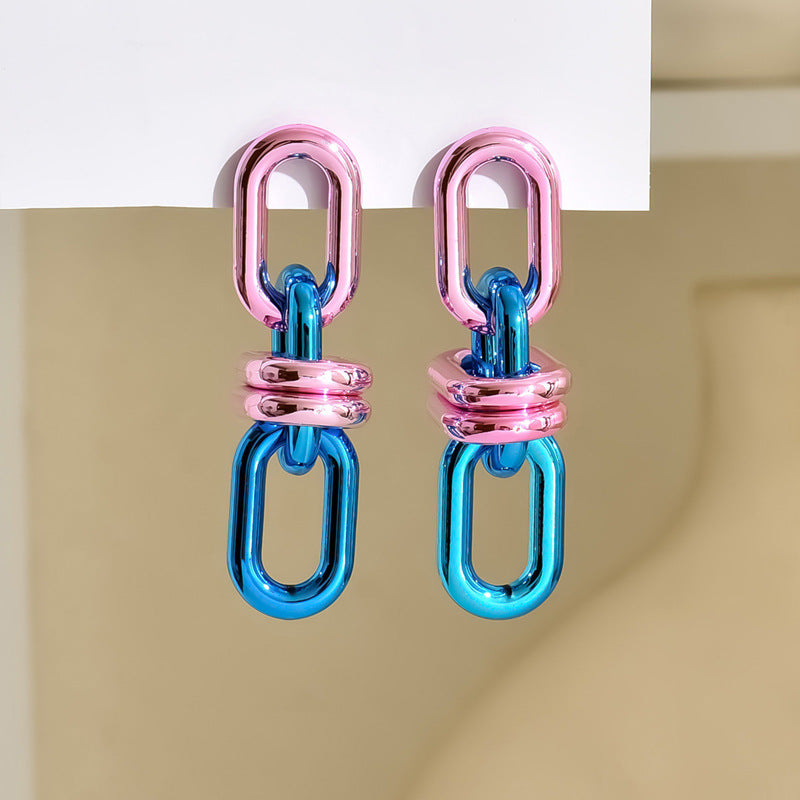 Women's Geometric Light Luxury Chain Color Contrast Patchwork Electroplated Earrings